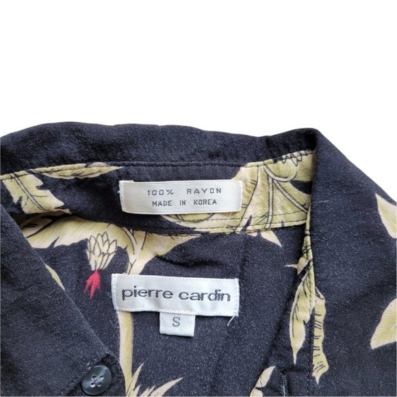 Pierre Cardin Men's Hawaiian Shirt Small Rayon Black Palm Trees Hula Girls Party - Picture 3 of 4